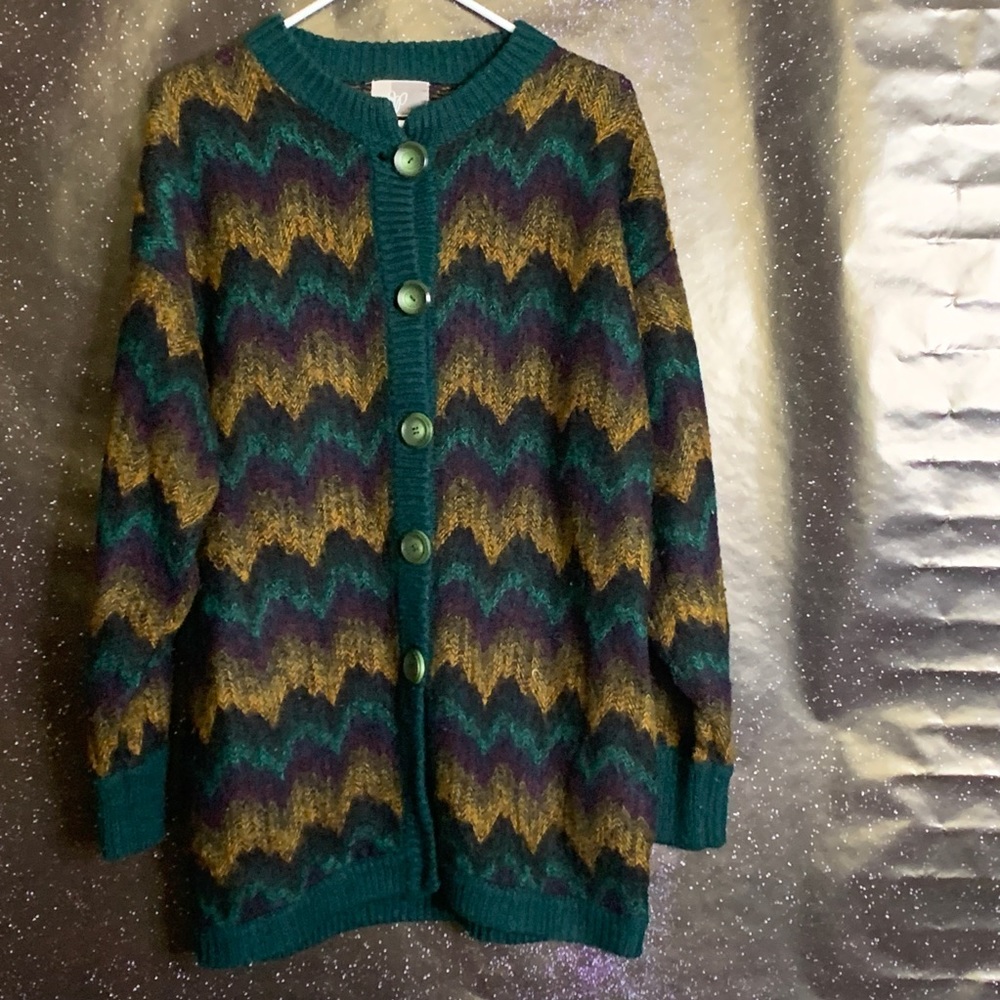JP Collection- Button up Brown/Green/Black Sweater